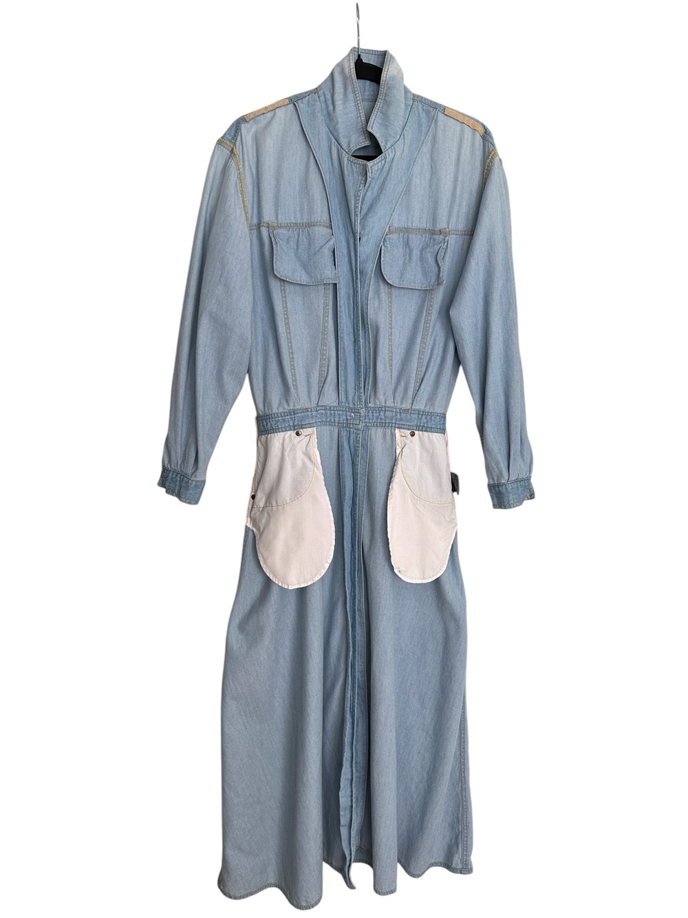 Vintage 90s Lizwear Denim Maxi Shirtdress Size 12P Light Wash Western Cowgirl - Picture 13 of 15